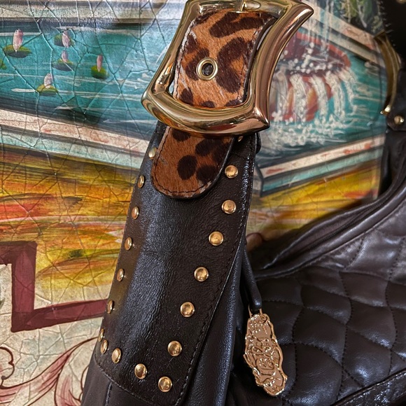 Carlos Falchi Designer Hobo Quilted Brown Handbag - Picture 3 of 16